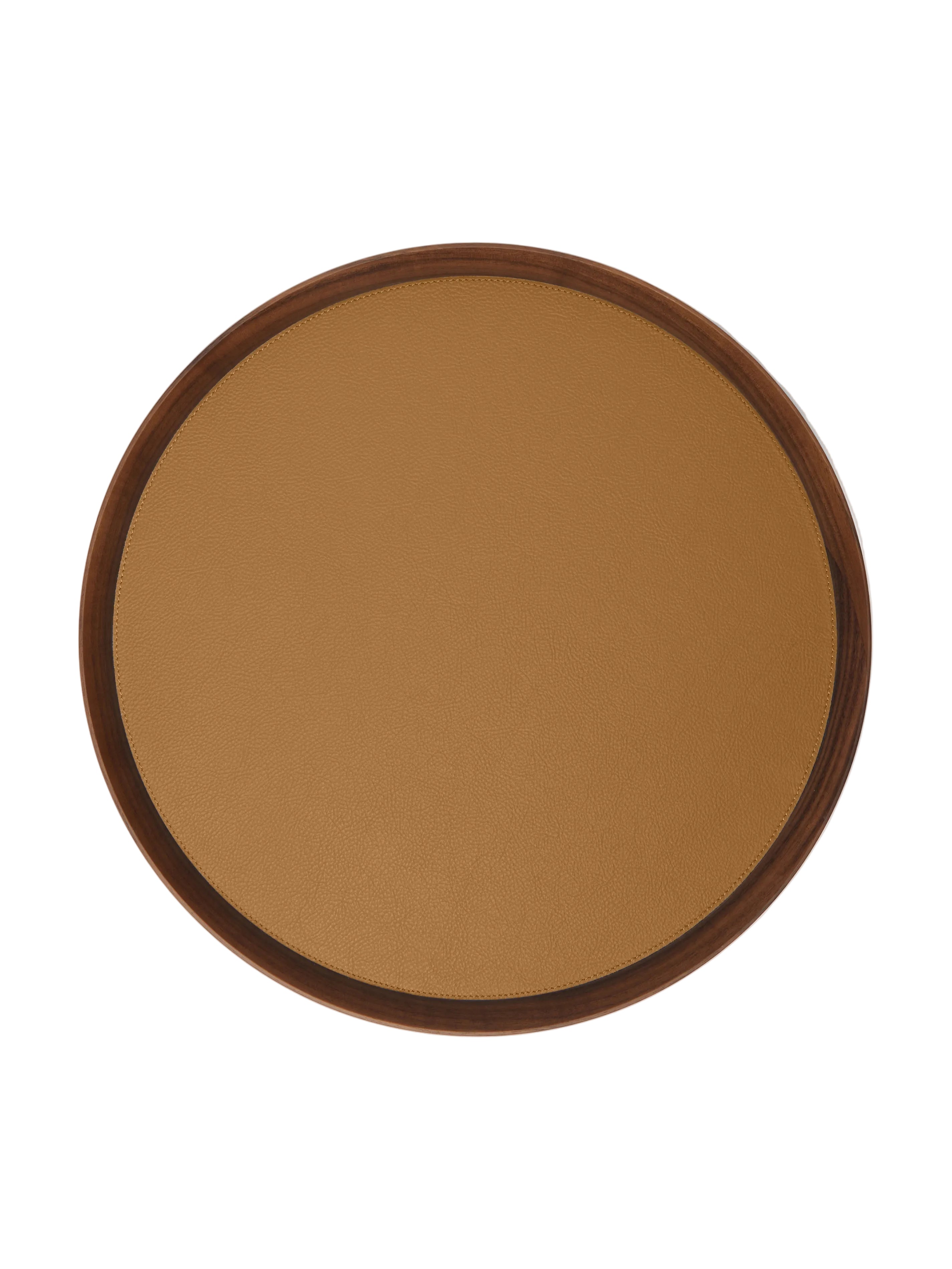 Walnut and Leather Round Tray (16.5in/42cm)