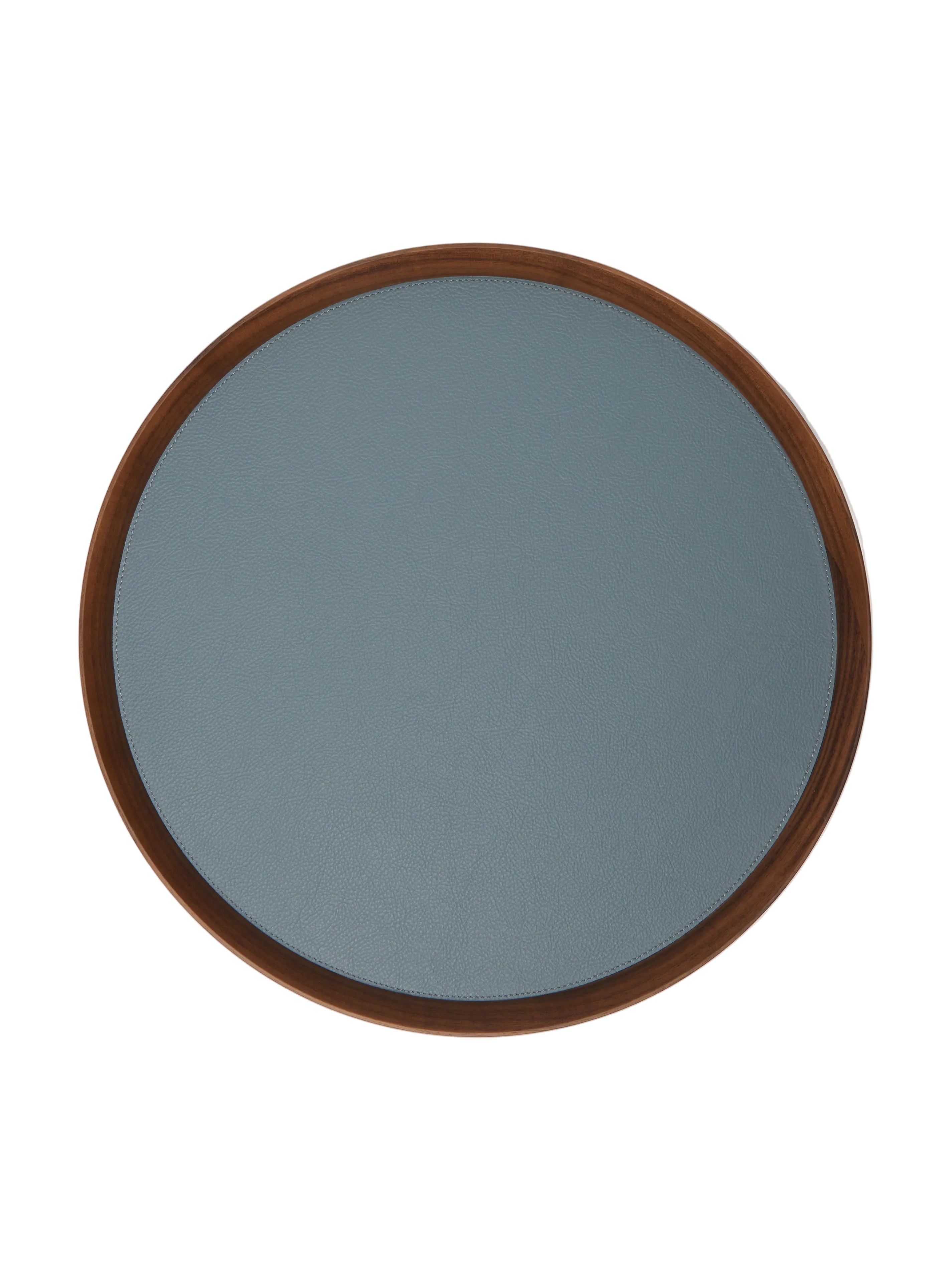 Walnut and Leather Round Tray (16.5in/42cm)